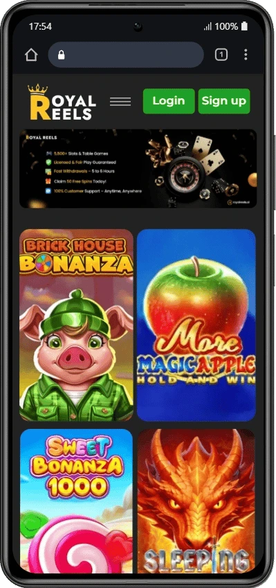 Homepage Royal Reels app